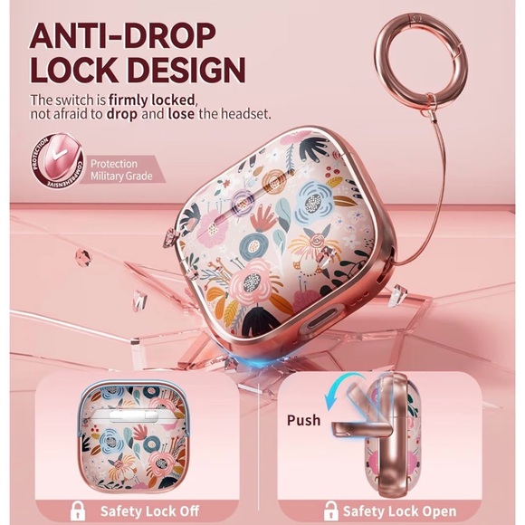 🌻Floral Pink AirPods Case with Keychain - Picture 6 of 7